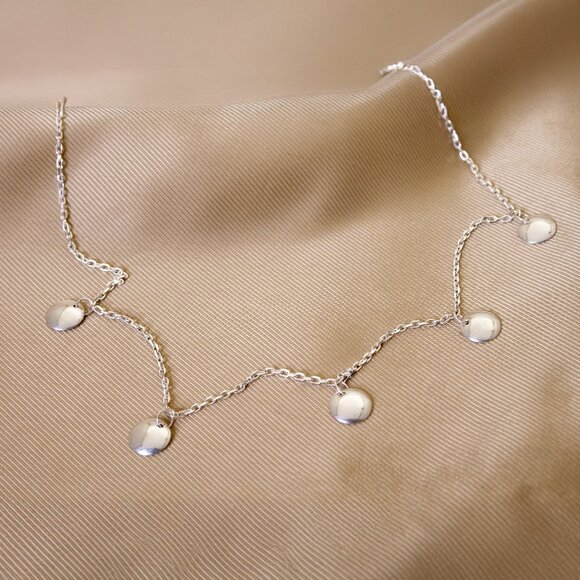 Elegant Sterling Silver Link Necklace with Disks, Stamped 925 Italy - Picture 2 of 6